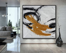 Load image into Gallery viewer, Gold Black White Minimal Abstract Acrylic Painting on Canvas Office Art Ap087
