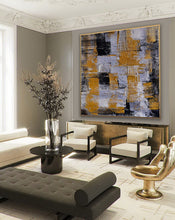 Load image into Gallery viewer, Gold Black Gray Minimal Abstract Painting Large Size Art Ap093