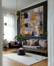 Load image into Gallery viewer, Gold Black Gray Minimal Abstract Painting Large Size Art Ap093