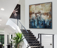 Load image into Gallery viewer, Blue Brown Gray Abstract Painting Oversized Living Room Painting Ap096