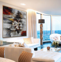 Load image into Gallery viewer, White Gray Red Abstract Painting on Canvas Large Piece of Art Ap094
