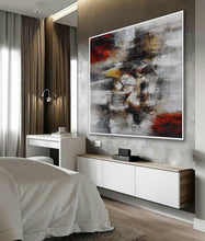 Load image into Gallery viewer, White Gray Red Abstract Painting on Canvas Large Piece of Art Ap094