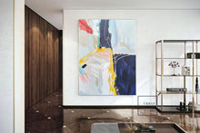 Load image into Gallery viewer, Dark Blue Abstract Painting Minimalist Yellow Painting Art for Big Walls Bp075