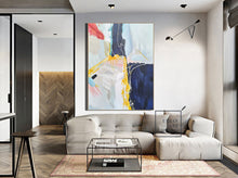 Load image into Gallery viewer, Dark Blue Abstract Painting Minimalist Yellow Painting Art for Big Walls Bp075