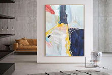 Load image into Gallery viewer, Dark Blue Abstract Painting Minimalist Yellow Painting Art for Big Walls Bp075