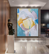 Load image into Gallery viewer, Original Golden Abstract Painting, Minimalist Light Blue Art Painting BL007