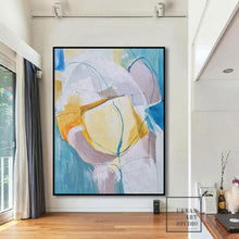 Load image into Gallery viewer, Original Golden Abstract Painting, Minimalist Light Blue Art Painting BL007