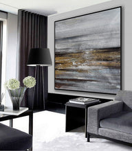Load image into Gallery viewer, Gray Whhite Yellow Gold Abstract Painting Minimalist Abstract Oversize Ap084