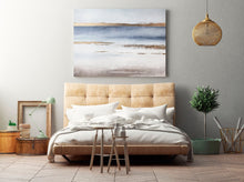 Load image into Gallery viewer, Abstract Landscape Sunset Sunrise Gray Blue Gold Painting on Canvas Np024