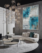 Load image into Gallery viewer, Turquoise Blue White Abstract Acrylic Painting on Canvas Ap099