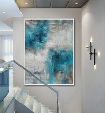 Load image into Gallery viewer, Turquoise Blue White Abstract Acrylic Painting on Canvas Ap099