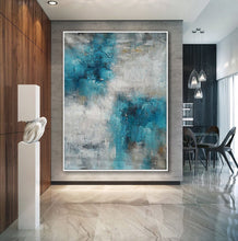 Load image into Gallery viewer, Turquoise Blue White Abstract Acrylic Painting on Canvas Ap099