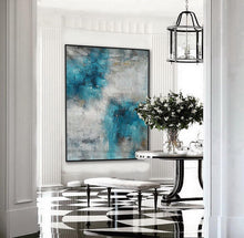 Load image into Gallery viewer, Turquoise Blue White Abstract Acrylic Painting on Canvas Ap099