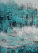 Load image into Gallery viewer, Turquoise Teal Color Abstract Acrylic Painting On Canvas Ap101