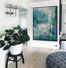 Load image into Gallery viewer, Turquoise Teal Color Abstract Acrylic Painting On Canvas Ap101