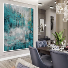 Load image into Gallery viewer, Turquoise Teal Color Abstract Acrylic Painting On Canvas Ap101