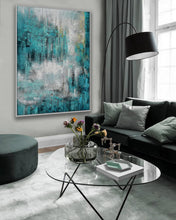 Load image into Gallery viewer, Turquoise Teal Color Abstract Acrylic Painting On Canvas Ap101