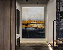 Load image into Gallery viewer, Oversize Minimalist Thick Acrylic Painting Gold Black White Painting Ap058