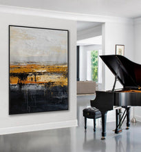 Load image into Gallery viewer, Oversize Minimalist Thick Acrylic Painting Gold Black White Painting Ap058