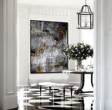 Load image into Gallery viewer, Glod Leaf Abstract Art Black GrayTextured Abstract Painting Ap057