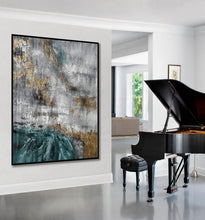 Load image into Gallery viewer, Green Gray White Gold Leaf Abstract Painting Giant Wall Decor Ap097