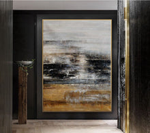 Load image into Gallery viewer, Gray Gold Black Abstract Wall Art Brown Oil Painting on Canvas Ap059