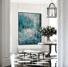 Load image into Gallery viewer, Turquoise Teal Color Abstract Acrylic Painting On Canvas Ap101