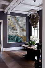 Load image into Gallery viewer, Green Gray White Gold Leaf Abstract Painting Giant Wall Decor Ap097