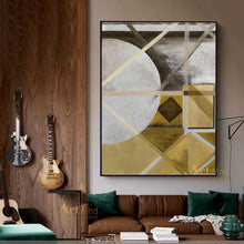 Load image into Gallery viewer, Yellow Gold Leaf Painting Grey And White Art Geometric Art Dp042