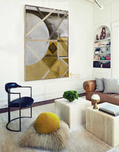 Load image into Gallery viewer, Yellow Gold Leaf Painting Grey And White Art Geometric Art Dp042