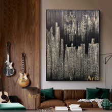 Load image into Gallery viewer, Gold Art Modern Abstract Art Black Painting on Canvas Huge Gold Painting Dp036