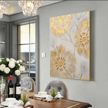 Load image into Gallery viewer, Gold Flowers Art Beige Painting Gold Leaf Painting Modern Wall Art Dp045