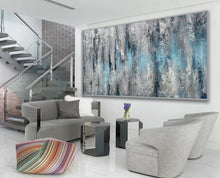 Load image into Gallery viewer, Extra Large Textured panoramic Silver Leaf White Abstract Painting Ap044