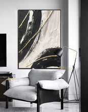Load image into Gallery viewer, Gold Leaf Art Original Artwork Black And Beige Painting Textured Painting Dp041