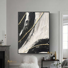 Load image into Gallery viewer, Gold Leaf Art Original Artwork Black And Beige Painting Textured Painting Dp041