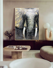 Load image into Gallery viewer, Oversized Gold And Gry Elephant Canvas Art Gold Leaf Art Dp044
