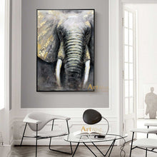 Load image into Gallery viewer, Oversized Gold And Gry Elephant Canvas Art Gold Leaf Art Dp044