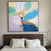 Load image into Gallery viewer, Minimalist Abstract Painting Blue Painting Gold Painting Large Wall Canvas Art Bp101
