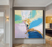 Load image into Gallery viewer, Minimalist Abstract Painting Blue Painting Gold Painting Large Wall Canvas Art Bp101