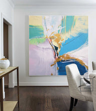 Load image into Gallery viewer, Minimalist Abstract Painting Blue Painting Gold Painting Large Wall Canvas Art Bp101