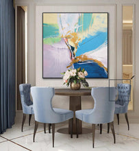 Load image into Gallery viewer, Minimalist Abstract Painting Blue Painting Gold Painting Large Wall Canvas Art Bp101