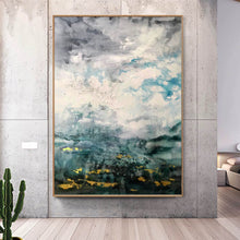 Load image into Gallery viewer, Green White Gold Abstract Painting Oversized Canvas Art Living Room Op088