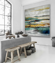 Load image into Gallery viewer, Turquoise Teal Blue Modern Texture Abstract Canvas Wall Art Ap089