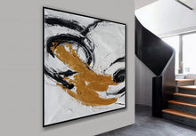 Load image into Gallery viewer, Gold Black White Minimal Abstract Acrylic Painting on Canvas Office Art Ap087