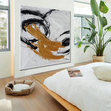 Load image into Gallery viewer, Gold Black White Minimal Abstract Acrylic Painting on Canvas Office Art Ap087