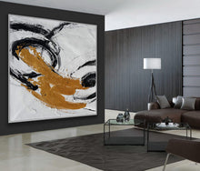 Load image into Gallery viewer, Gold Black White Minimal Abstract Acrylic Painting on Canvas Office Art Ap087
