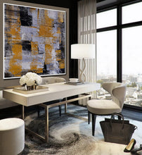 Load image into Gallery viewer, Gold Black Gray Minimal Abstract Painting Large Size Art Ap093