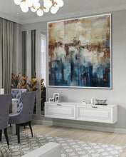 Load image into Gallery viewer, Blue Brown Gray Abstract Painting Oversized Living Room Painting Ap096