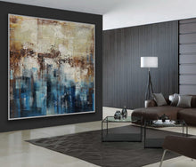 Load image into Gallery viewer, Blue Brown Gray Abstract Painting Oversized Living Room Painting Ap096