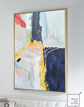 Load image into Gallery viewer, Dark Blue Abstract Painting Minimalist Yellow Painting Art for Big Walls Bp075